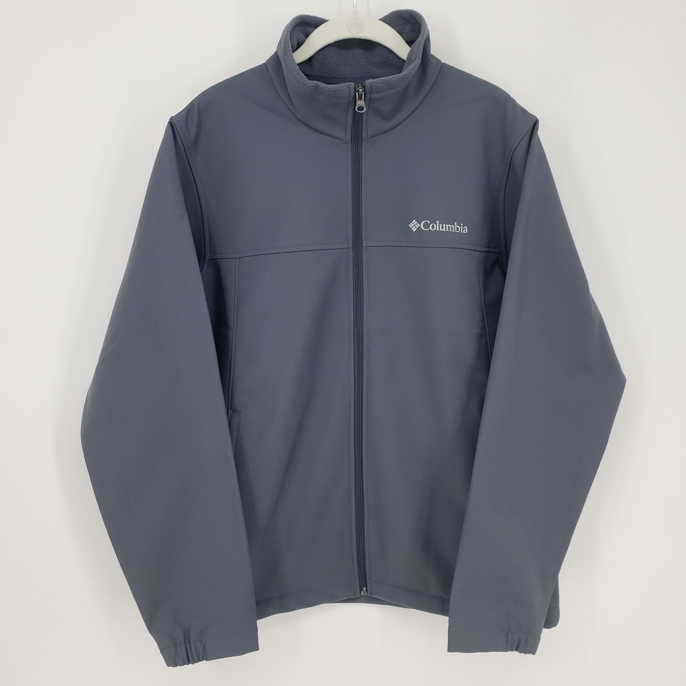Columbia Bowen Lake Softshell Jacket Mens Size M Gray Fleece Lined Full Zip Up